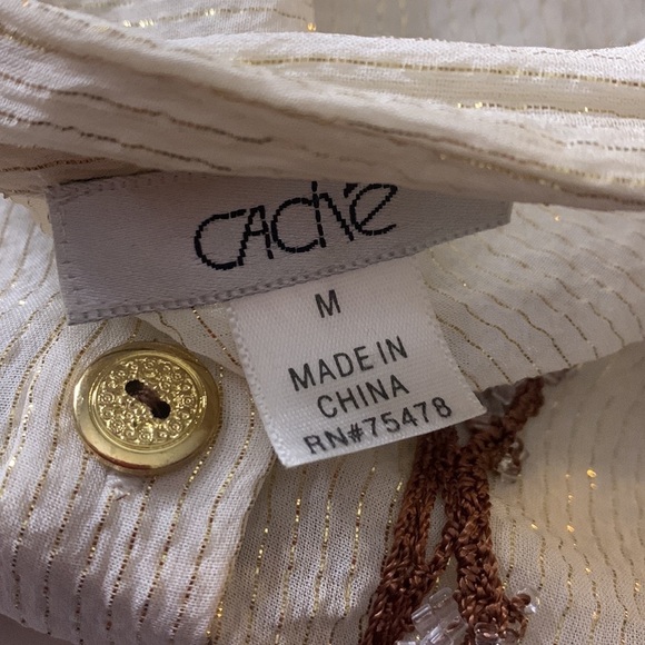 Cache sleeveless silk metallic Bibbed button front blouse medium - Picture 6 of 8